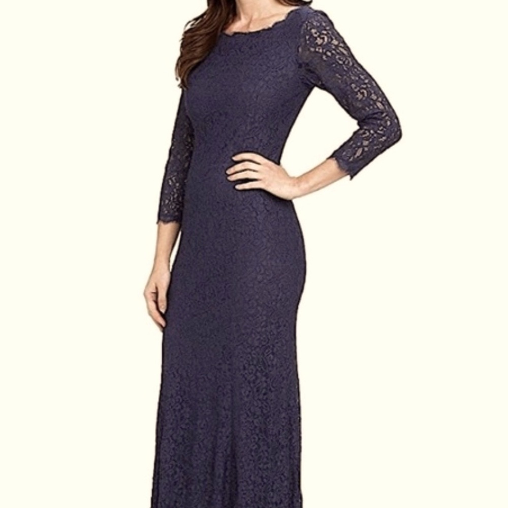 NWT Adrianna Papell Navy 3/4 sleeve boat neck lace gown 22W PERFECT for wedding